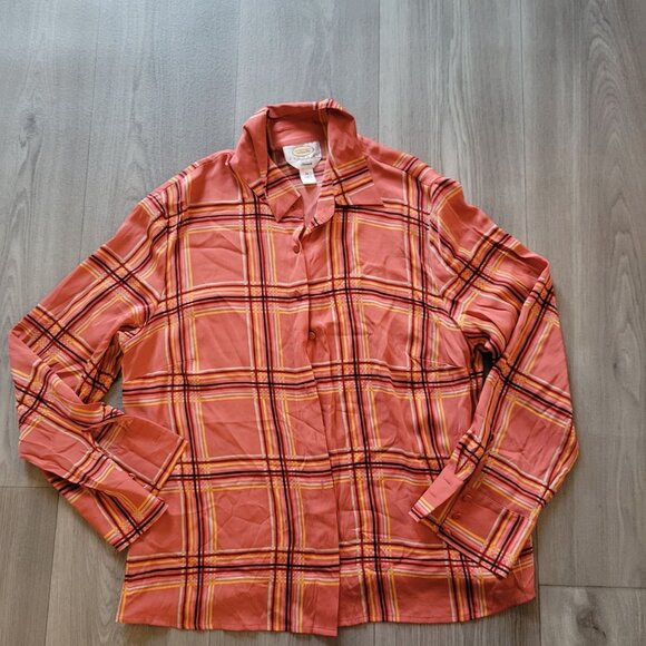 Talbots Petites Stretch Silk Plaid Button-Up Shirt Size 14 - Picture 3 of 5